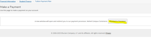Under Make a Payment, select Proceed to Processor.