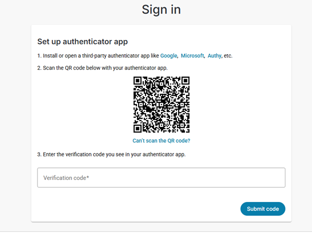 If you selected Use Authenticator App, follow the instructions