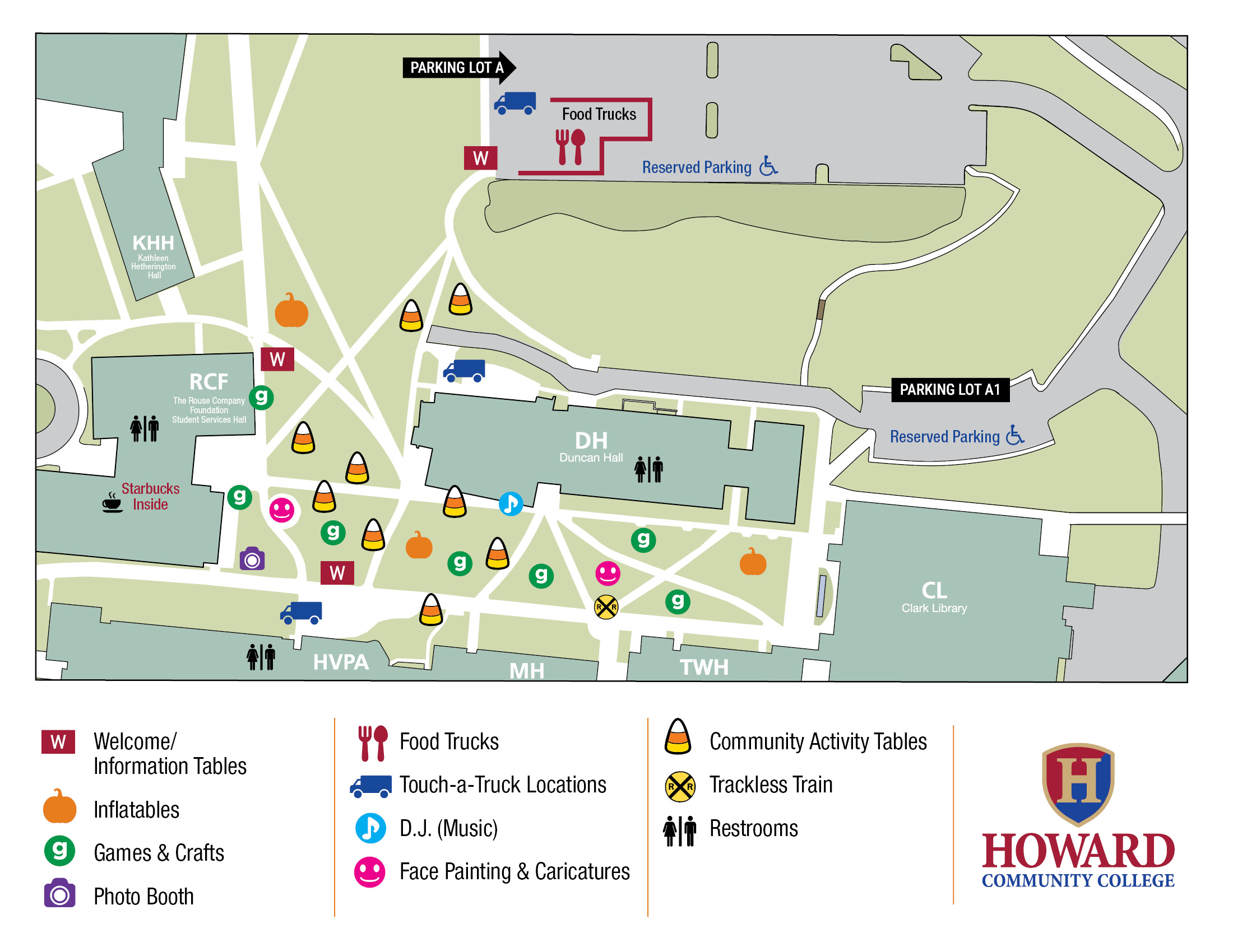 Detailed event map for HCC's Fall for All event on October 16, 2026.