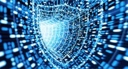 A blue image depicting cyber security.