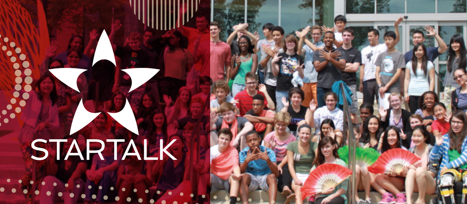 StarTalk logo and group of international students