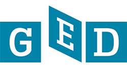 GED logo featuring the letters G, E, and D in white on teal geometric shapes