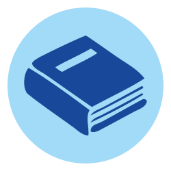 An icon in two shades of blue depicting a book.