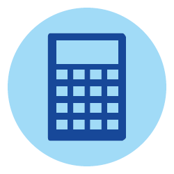 An icon using two shades of blue depicting a calculator.